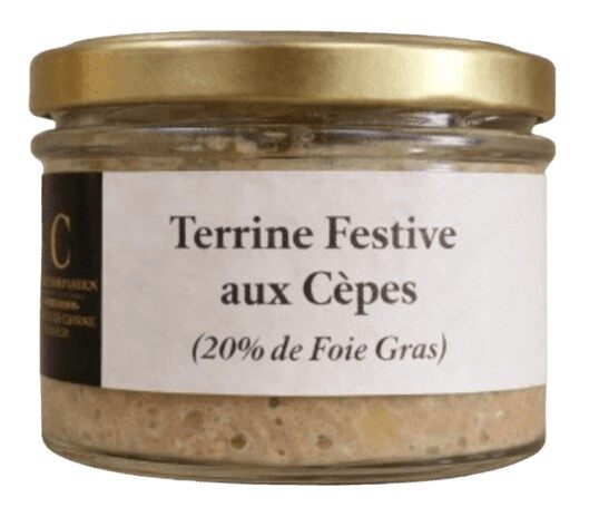 Le pot de terrine festive aux cèpes avec 20 % de foie gras