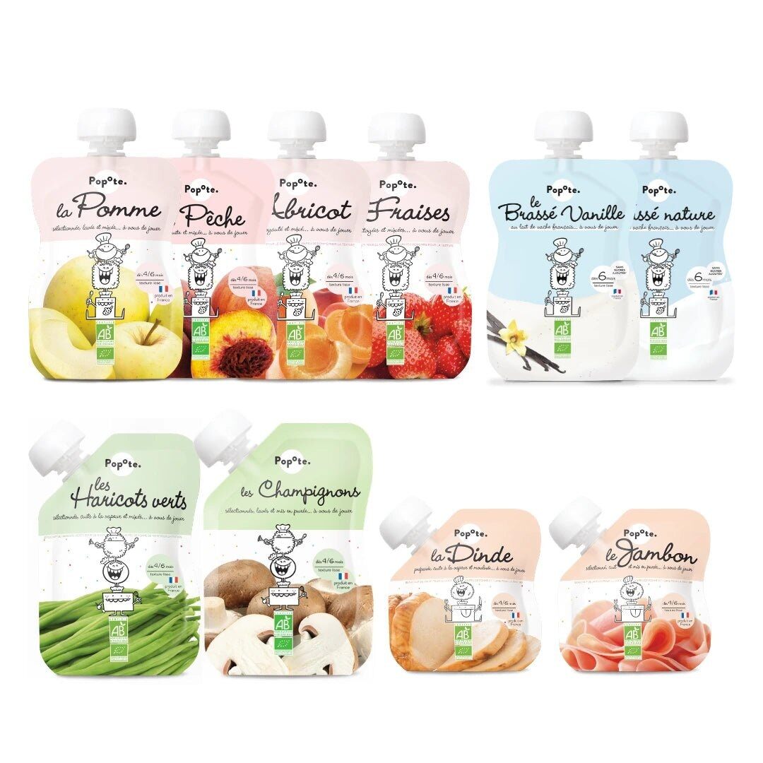 Exemples de gourdes Popote : fruits, légumes et préparations pour bébé