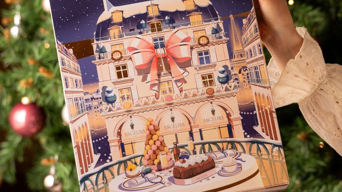 La façade illustrée du salon de thé Angelina sur le calendrier de l’Avent de la maison