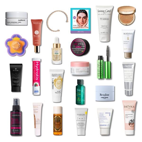Les produits du calendrier de l’Avent Marie Claire 2026 alignés sur fond blanc